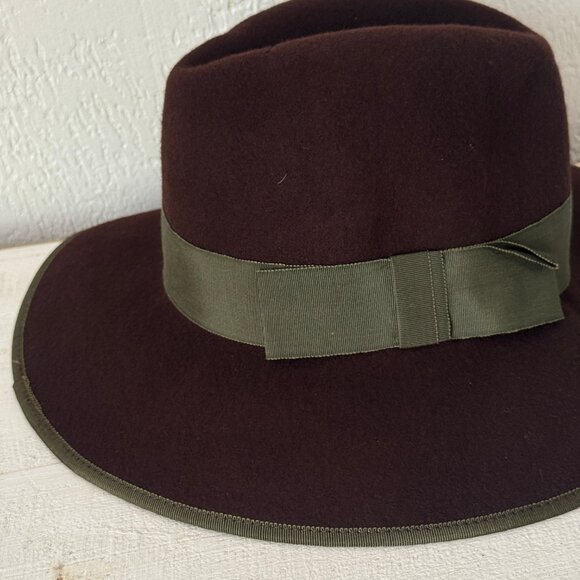 VTG Betmar Chelton Fedora Hat Olive Ribbon Trim Dark Purple Wool Felt One Size - Picture 7 of 10